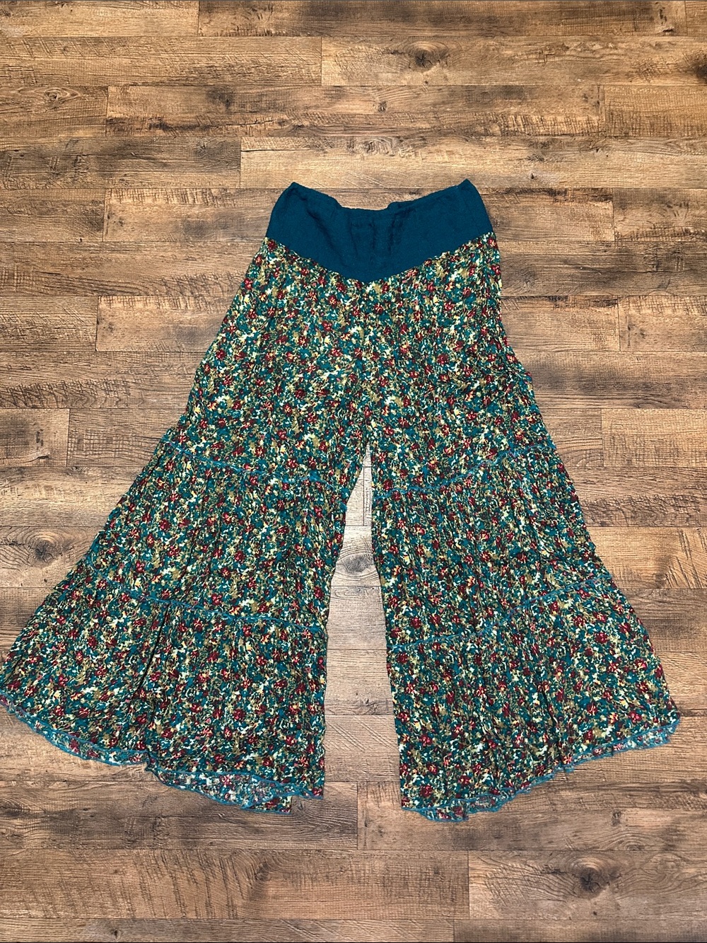 Free People Teal Floral Wide-Leg Flowy Pants Size Small